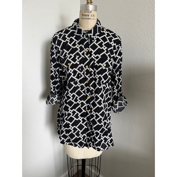 MICHAEL Michael Kors Tops - Michael Kors | Black and White Chain Print Blouse size XL